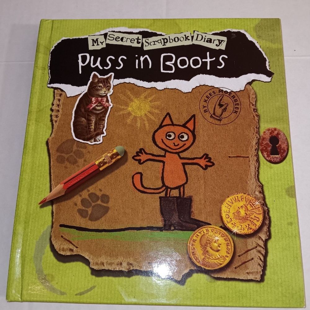 Puss in Boots My Secret Scrapbook Cat Diary Pop Up Hardback Book Kees Moerbeek.